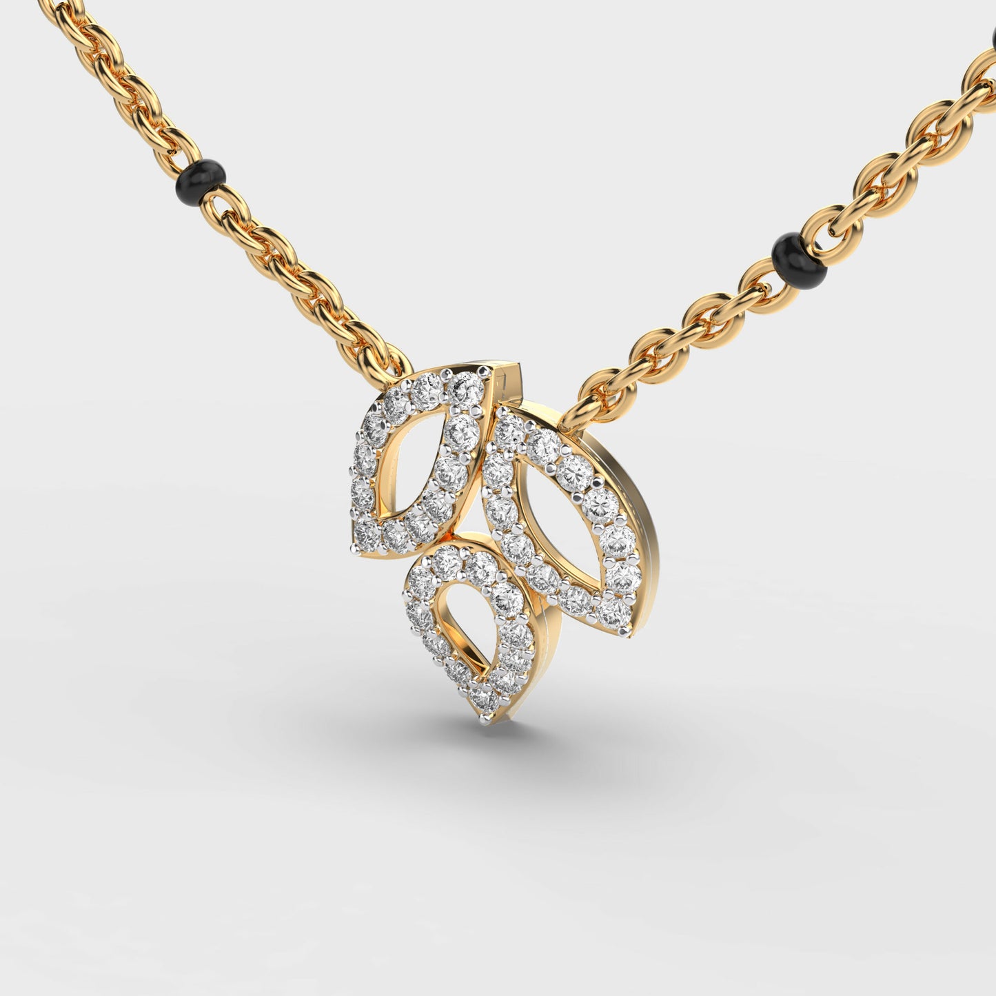trio leaf diamond encrusted pendant