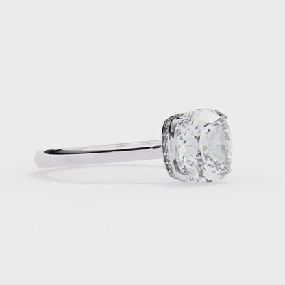 Elise Lab Grown Diamond Cushion Secret Halo Ring