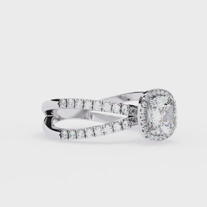 Cushion Halo Crisscross Lab Grown Diamond Ring